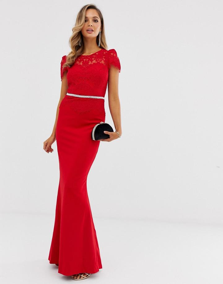 City Goddess Scallop Maxi Dress-red