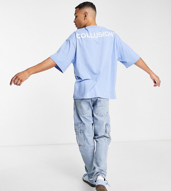 Collusion Oversized Logo T-shirt In Blue