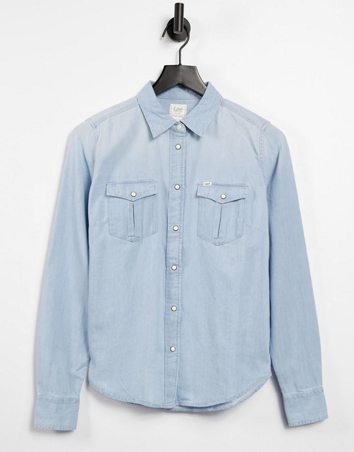Lee Jeans Regular Fit Western Denim Shirt In Summer Blue-blues