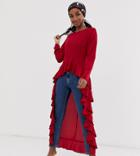 Verona Long Sleeve Top With Frill Hem-red