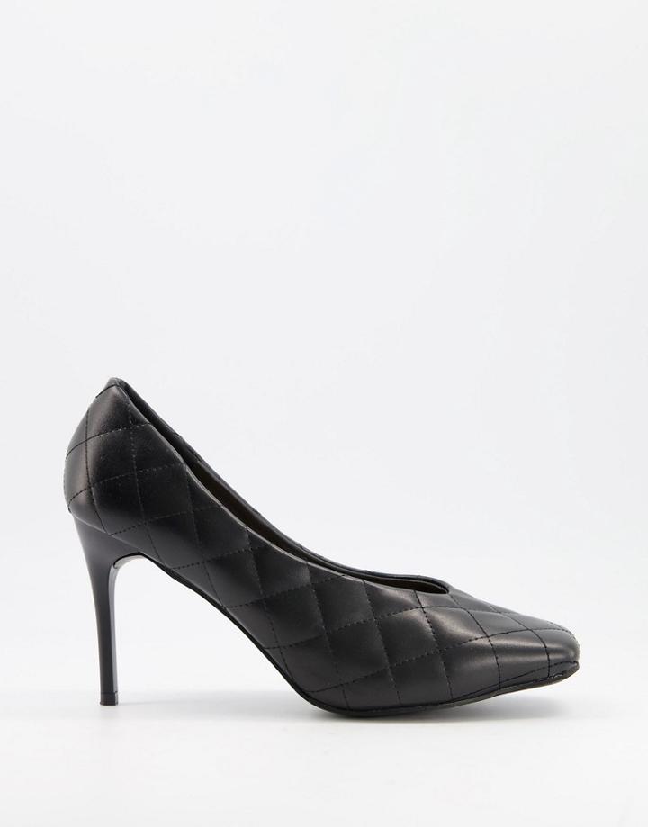 Truffle Collection Quilted Heeled Shoes With Square Toe In Black