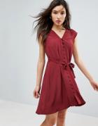Asos Button Through Mini Tea Dress - Red