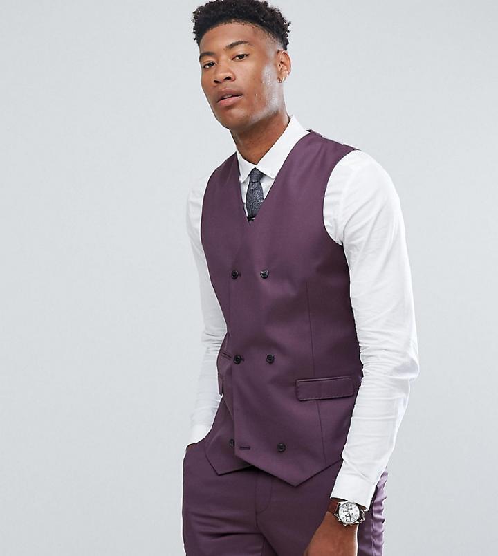 Asos Tall Skinny Suit Vest In 100% Wool In Dusky Purple