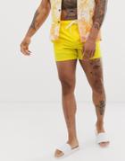 Asos Design Swim Shorts In Bright Yellow Short Length - Yellow