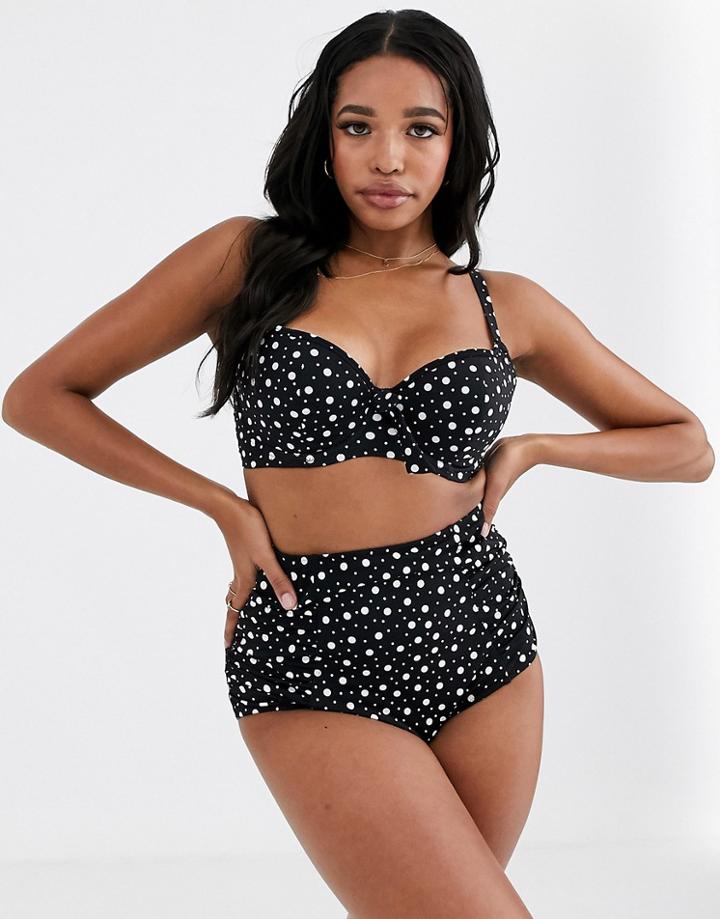 Pour Moi High Waist Control Bikini Bottom In Black Polka Dot-multi