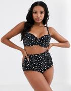 Pour Moi High Waist Control Bikini Bottom In Black Polka Dot-multi