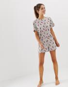 Asos Design Mix & Match Lightening Bolt Pyjama Jersey Shorts - Gray