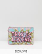 From St Xavier X How To Live Hand Beaded This Is Living Clutch Bag - Pink