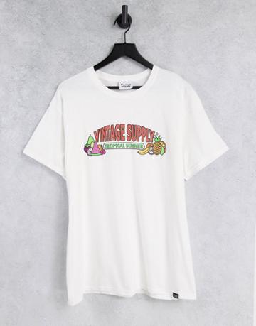 Vintage Supply Tropical Summer Print T-shirt In White