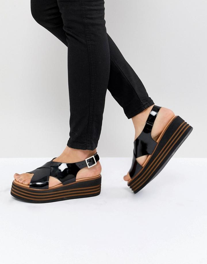 Asos Design Tornado Leather Patent Flatforms - Black