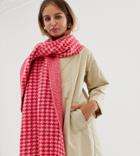 New Look Houndstooth Scarf In Pink Pattern