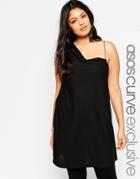 Asos Curve One Shoulder Crepe Tunic Top With Cami Strap - Black