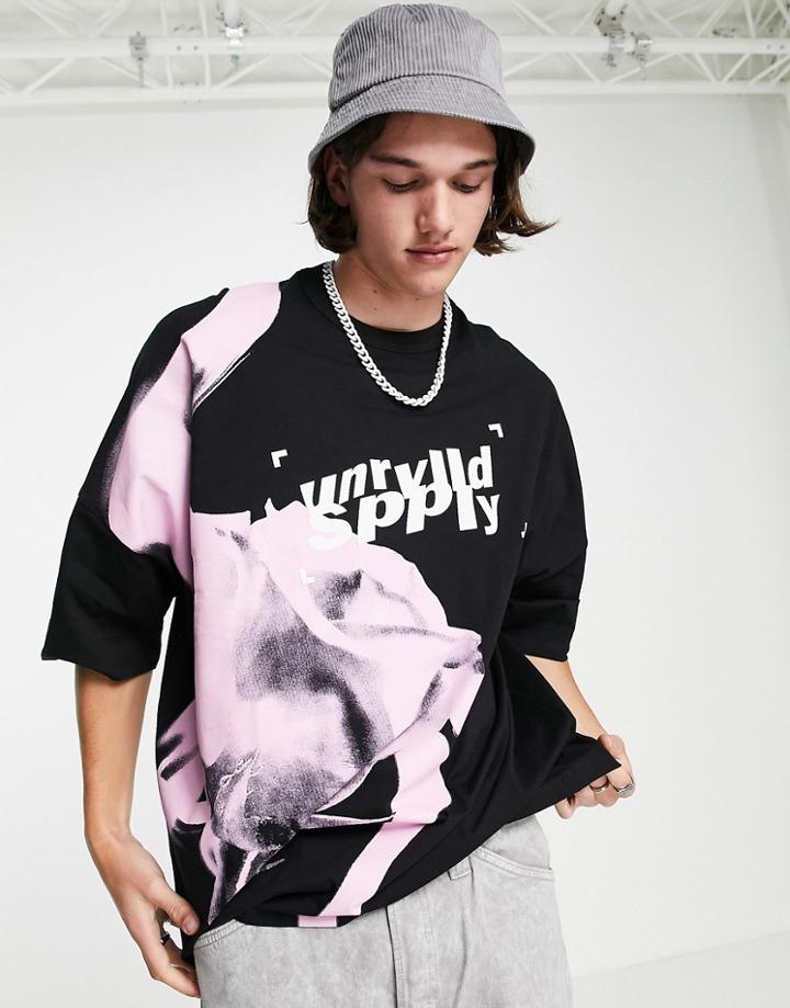 Asos Unrvlld Spply Extreme Oversized T-shirt With Logo Print And Placement Print In Black