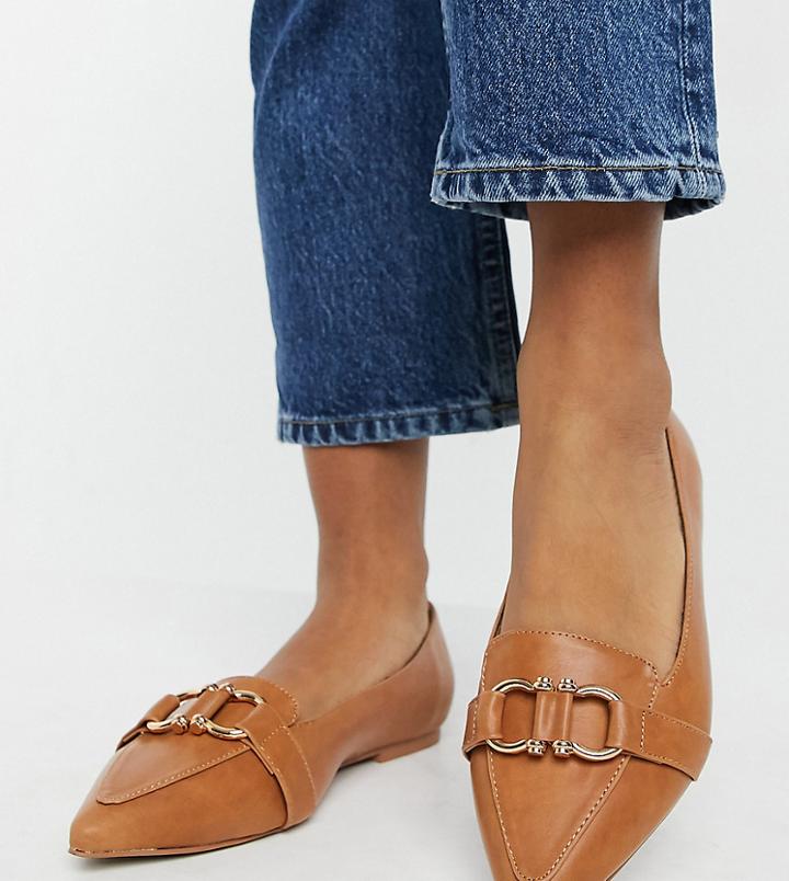 Asos Design Wide Fit Legit Loafer Ballet Flats In Tan-brown