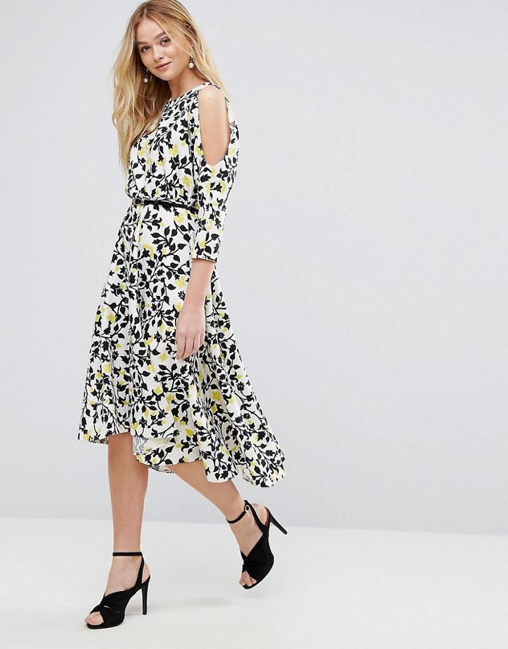 Closet Open Shoulder Hi-low Belted Midi Dress - Multi