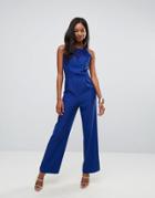 Little Mistress Jumpsuit With Lace Yoke - Blue