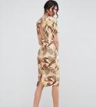 Asos Tall Wiggle Midi Dress With Open Back In Tropical Print - Multi
