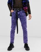 Asos Design Slim Jeans In Acid Wash Purple
