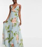 Asos Design Tall Cami Wrap Maxi Dress With Lace Up Back In Large Blue Floral Print-multi