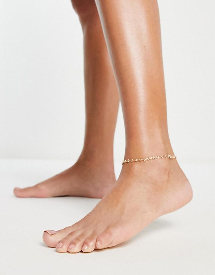 Asos Design Anklet With Textured Chain Design In Gold Tone