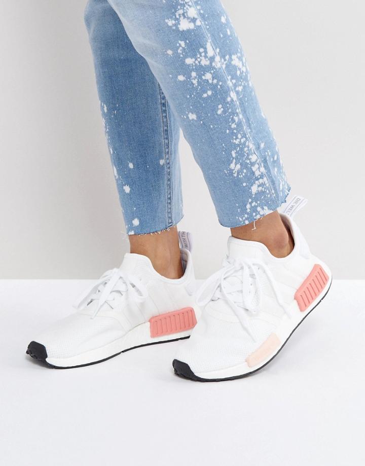 Adidas Nmd R1 Sneaker In White And Pink - White