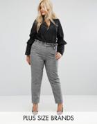 Lost Ink Plus Check Peg Pant With Gathered Waist - Gray