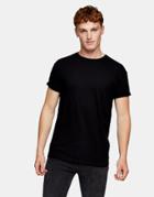 Topman Slub Roll Sleeve T-shirt In Black