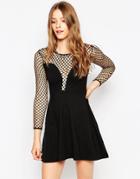 Motel Moonchild Dress With Sheer Insert And Embroidery - Black