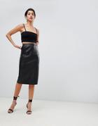 Asos Design Midi Pencil Skirt In Leather-black