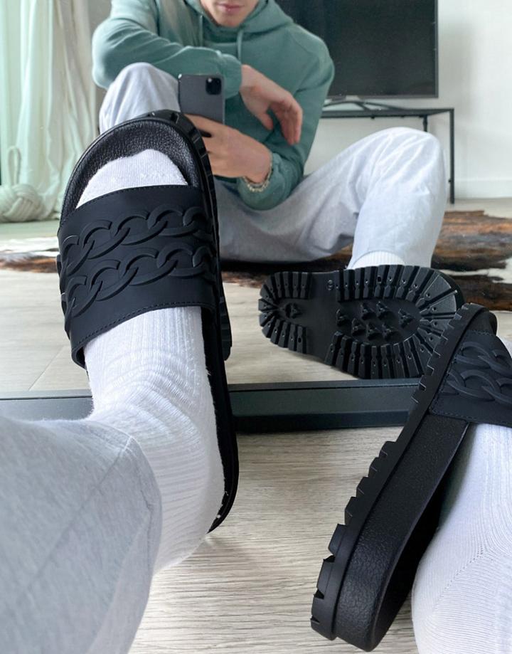 Asos Design Slide With Black Chain Emboss
