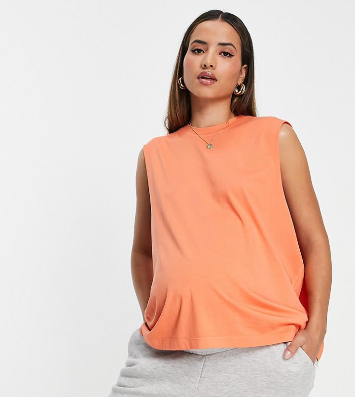 Topshop Maternity Acid Wash Tank Top In Orange-white