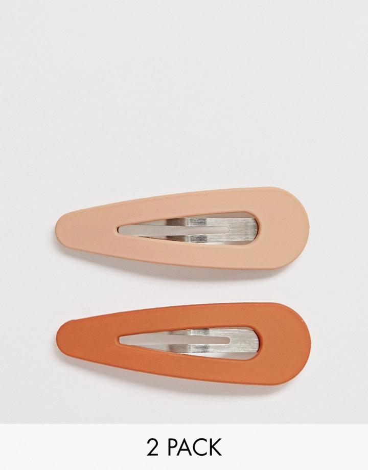 Asos Design Pack Of 2 Large Snap Hair Clips In Cream Tones - Brown
