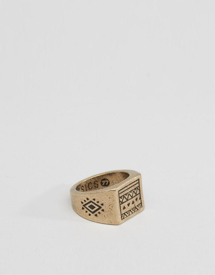 Classics 77 Burnished Geo-tribal Ring In Gold - Gold