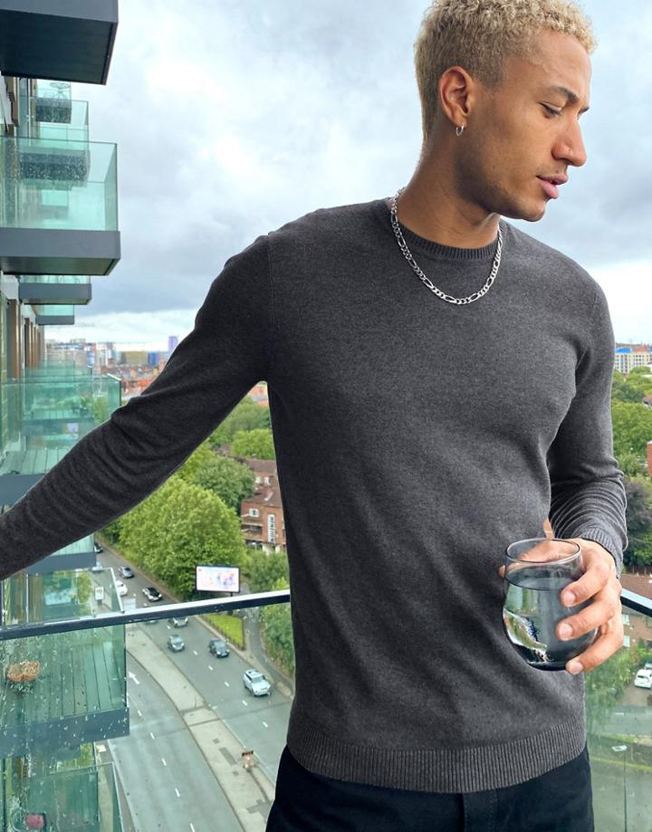 Asos Design Cotton Sweater In Charcoal-gray