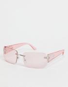 Asos Design Rimless Square Sunglasses With Embellished Temple Detail In Pink