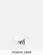 Asos Design Sterling Silver Signet Ring With Lion Design In Burnished Silver