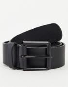 Asos Design Leather Wide Belt In Black With Matte Black Buckle