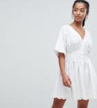 Asos Petite Tea Dress In Broderie - White