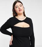 Asos Design Curve Twist Front Ribbed Mini Dress In Black