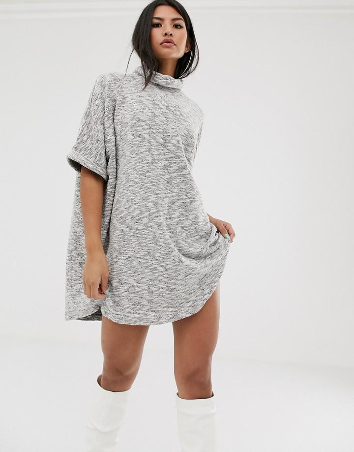 Asos Design Super Oversized Cowl Neck Mini Dress In Marl