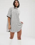 Asos Design Super Oversized Cowl Neck Mini Dress In Marl