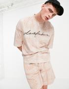 Asos Dark Future Oversized T-shirt With All Over Tile Print In Cameo Rose - Part Of A Set-pink