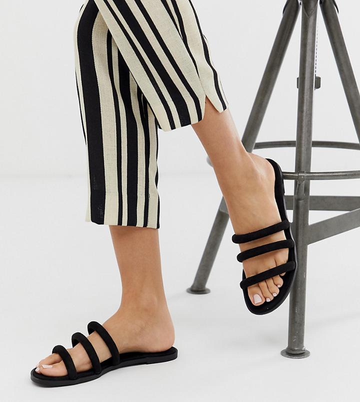 New Look Tube Flat Slider Sandal In Black