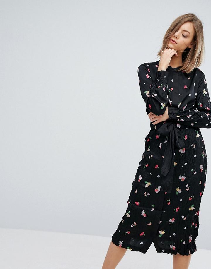 Warehouse Crinkle Floral Shirt Dress - Multi