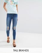 New Look Tall Distressed Knee Skinny Jeans - Blue