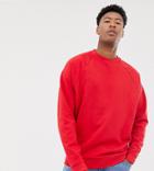Asos Design Tall Oversized Sweatshirt With Rib Detail In Red - Red