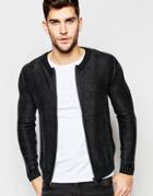 Replay Knit Cardigan Zip Front Rib Detail With Black Treatment - Black Treatment