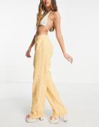 Envii Straight Leg Pants With Ruffle Hem In Apricot Check - Part Of A Set-orange