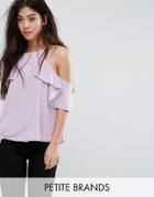 New Look Petite Ruffle High Neck Shell Top - Purple