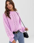 Asos Design Open Stitch Sweater In Fluffy Yarn-purple